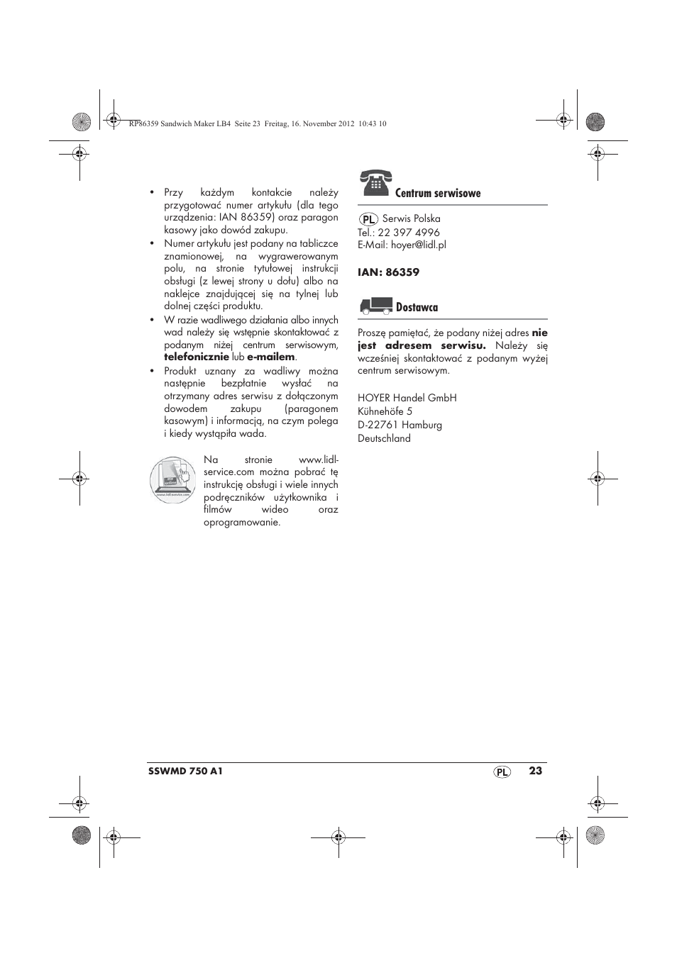 Centrum serwisowe, Dostawca | Silvercrest SSWMD 750 A1 User Manual | Page 25 / 78