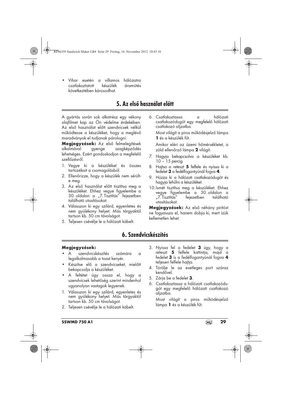 Az első használat előtt, Szendvicskészítés | Silvercrest SSWMD 750 A1 User Manual | Page 31 / 78