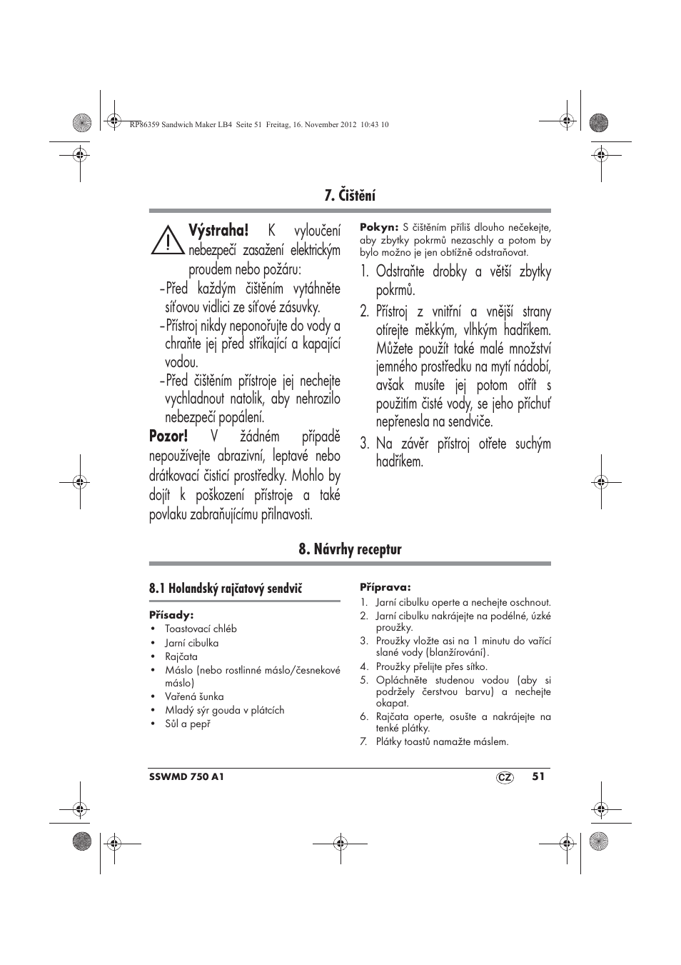 Čištění, Návrhy receptur | Silvercrest SSWMD 750 A1 User Manual | Page 53 / 78