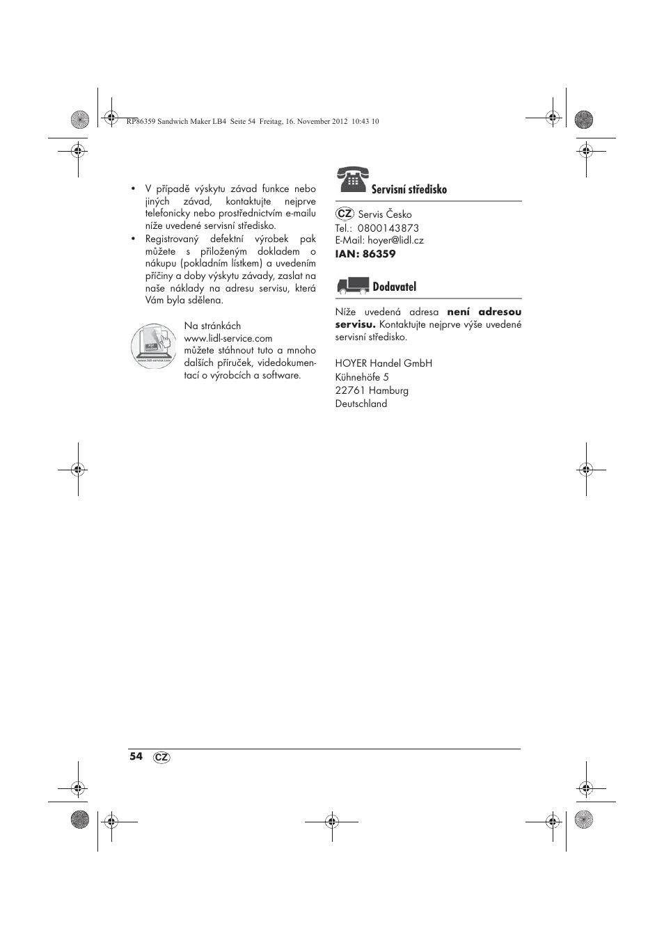 Servisní středisko, Dodavatel | Silvercrest SSWMD 750 A1 User Manual | Page 56 / 78