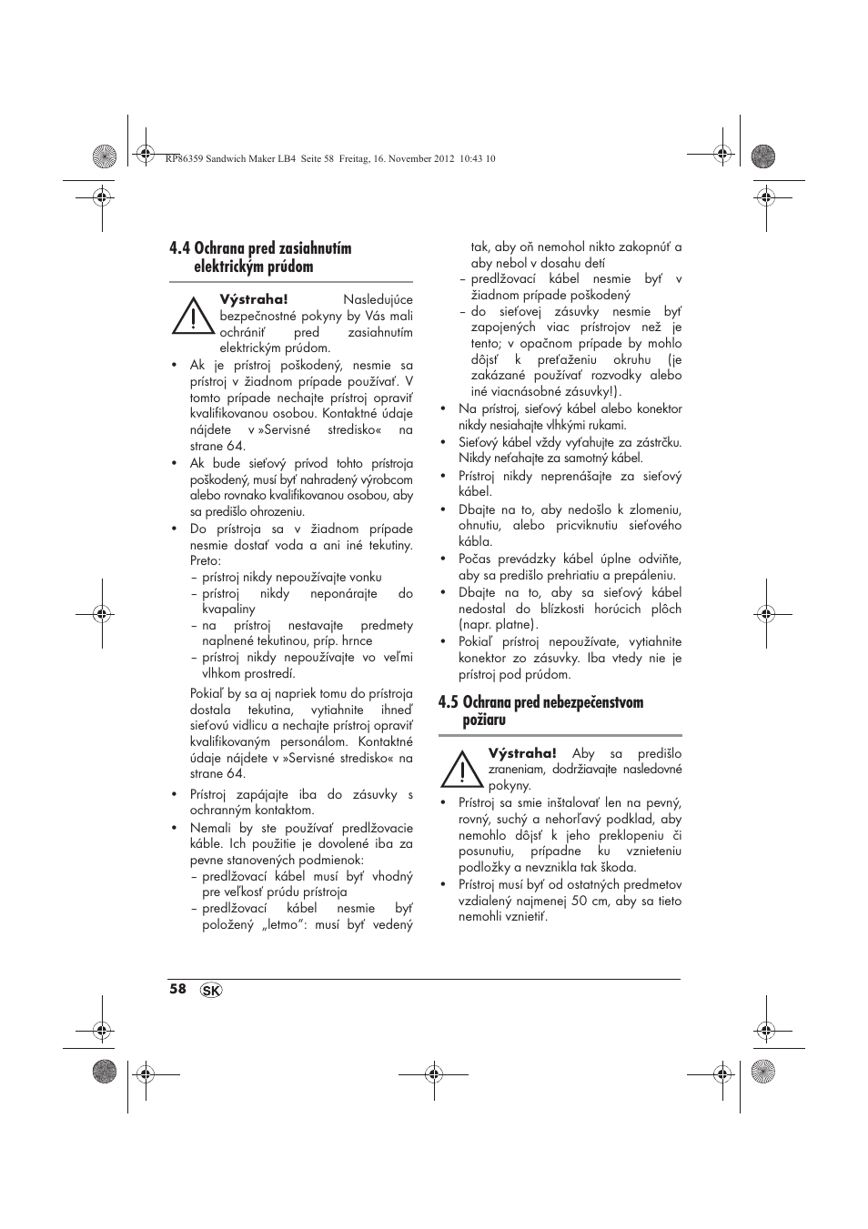 4 ochrana pred zasiahnutím elektrickým prúdom, 5 ochrana pred nebezpečenstvom požiaru | Silvercrest SSWMD 750 A1 User Manual | Page 60 / 78