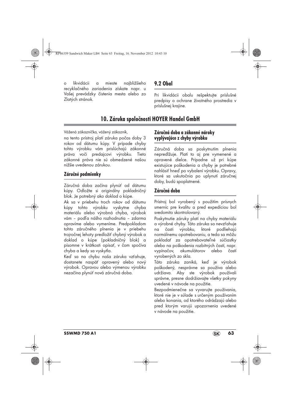 Záruka spoločnosti hoyer handel gmbh, 2 obal | Silvercrest SSWMD 750 A1 User Manual | Page 65 / 78