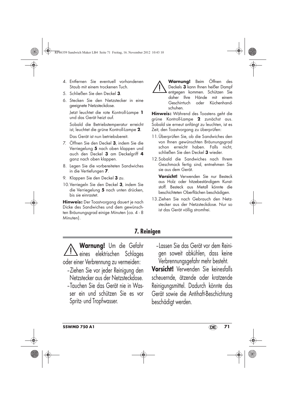 Reinigen | Silvercrest SSWMD 750 A1 User Manual | Page 73 / 78