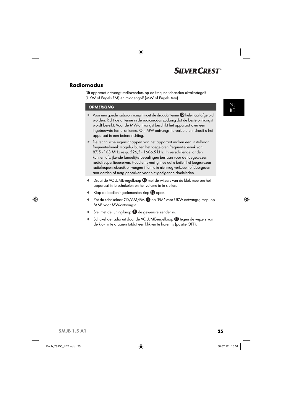 Radiomodus, Nl be | Silvercrest SMJB 1.5 A1 User Manual | Page 28 / 68
