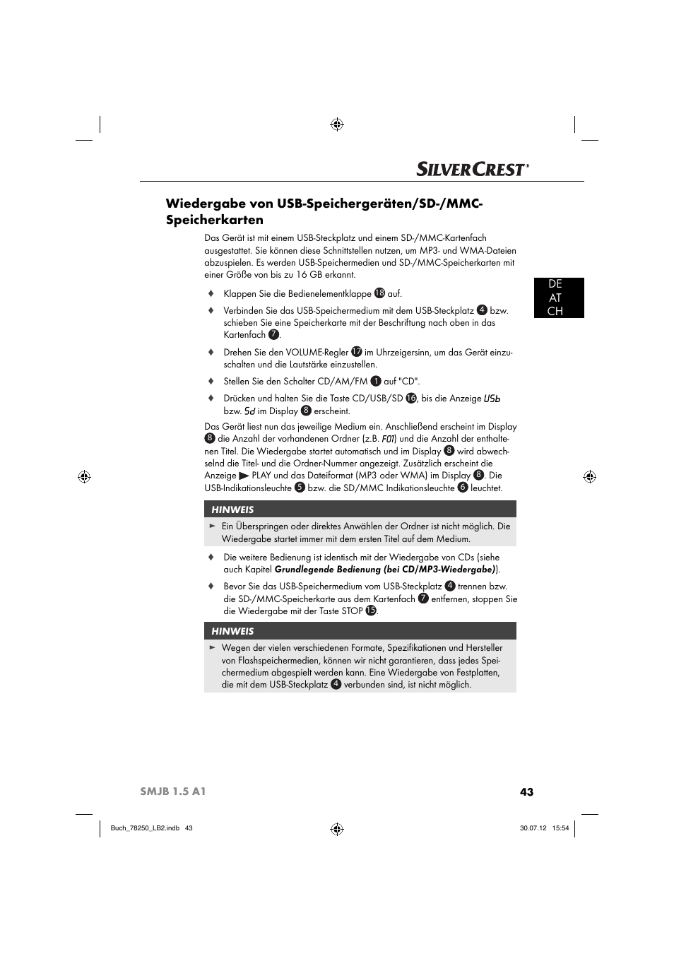 De at ch | Silvercrest SMJB 1.5 A1 User Manual | Page 46 / 68