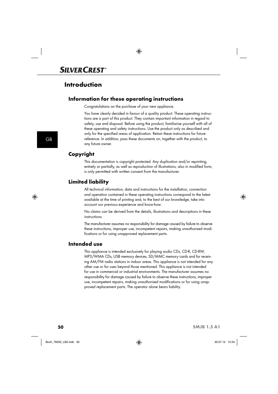 Introduction, Information for these operating instructions, Copyright | Limited liability, Intended use | Silvercrest SMJB 1.5 A1 User Manual | Page 53 / 68