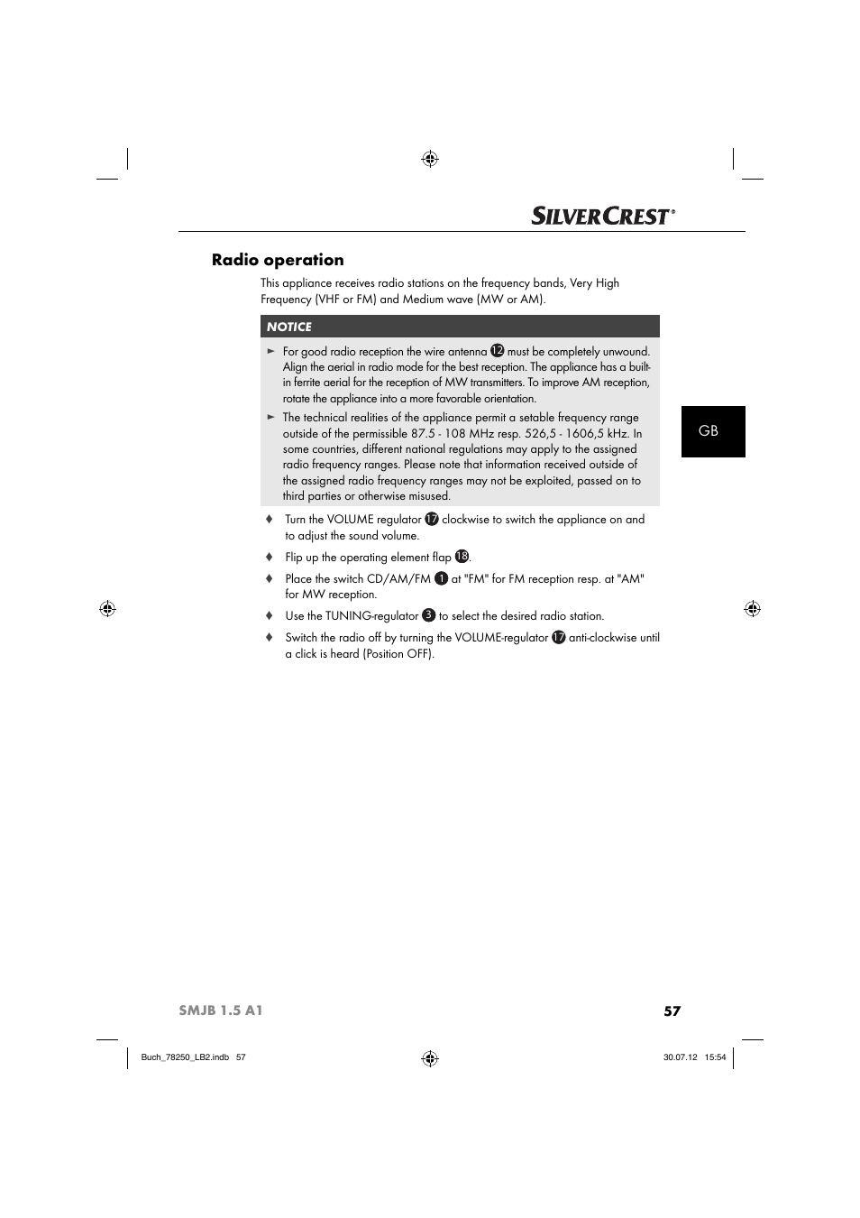 Radio operation | Silvercrest SMJB 1.5 A1 User Manual | Page 60 / 68