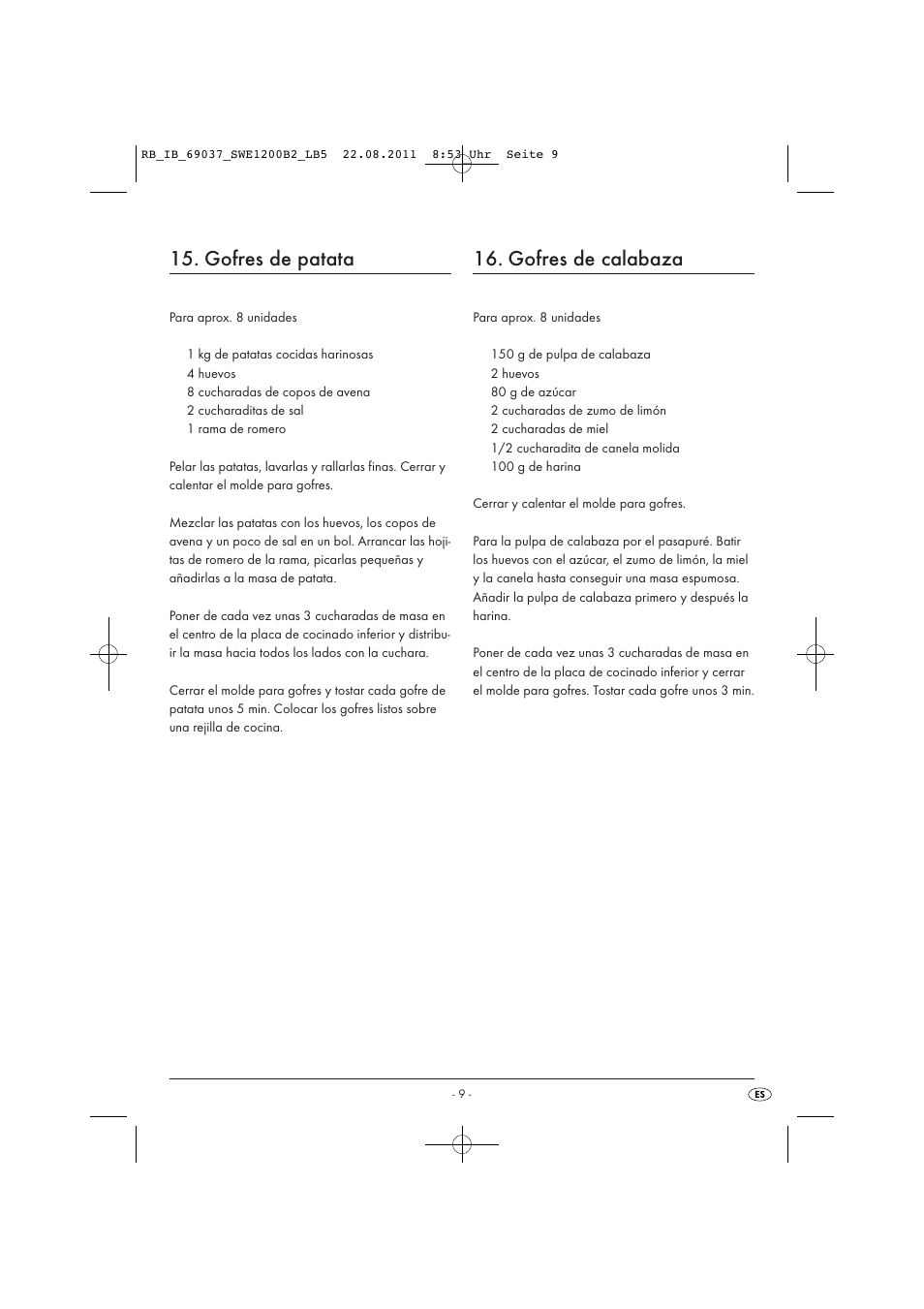 Gofres de patata, Gofres de calabaza | Silvercrest Delicious Waffle Recipes User Manual | Page 10 / 50