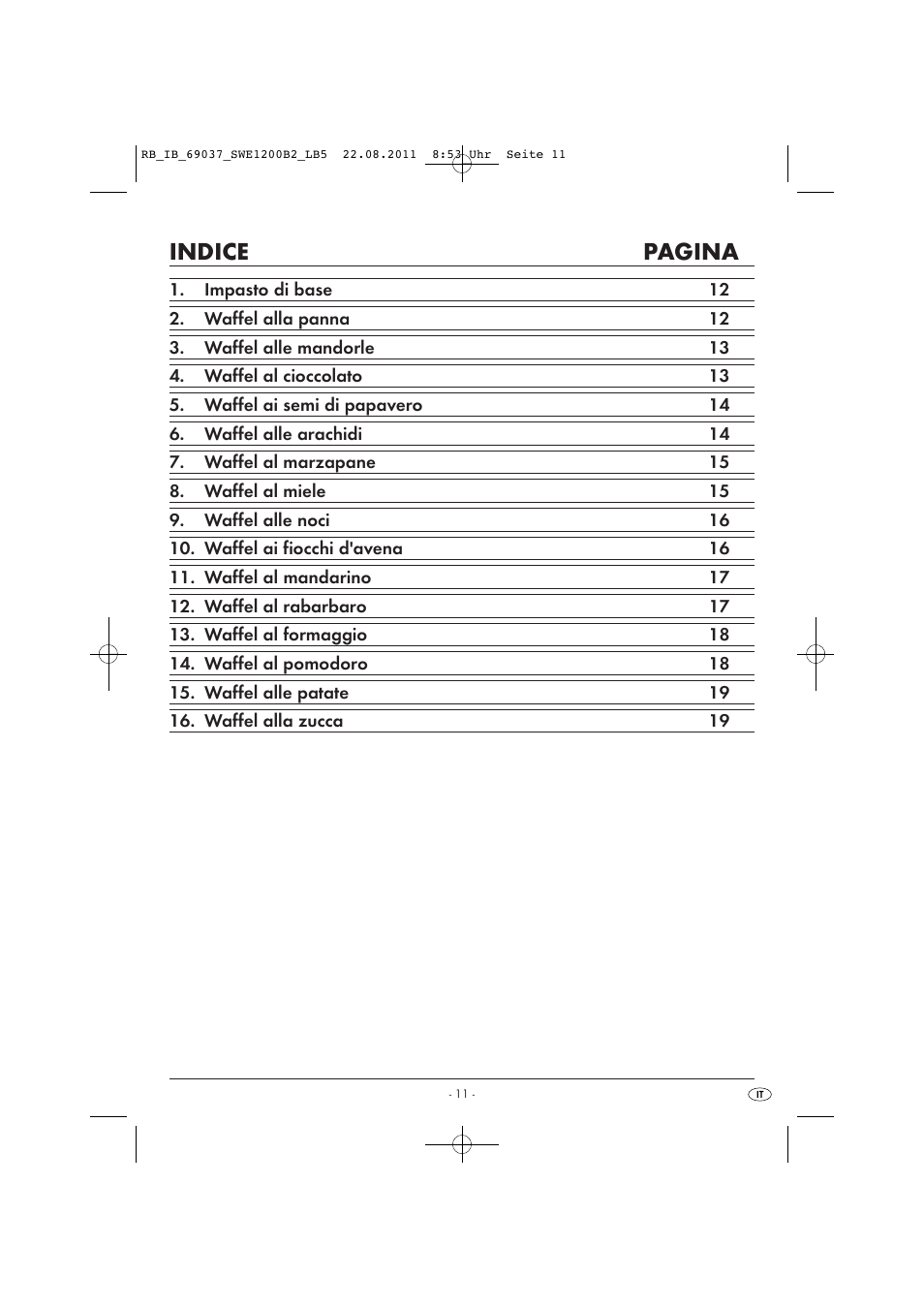 Indice pagina | Silvercrest Delicious Waffle Recipes User Manual | Page 12 / 50