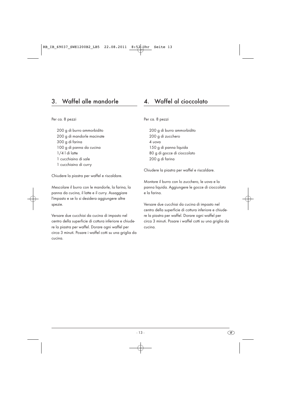 Waffel alle mandorle, Waffel al cioccolato | Silvercrest Delicious Waffle Recipes User Manual | Page 14 / 50