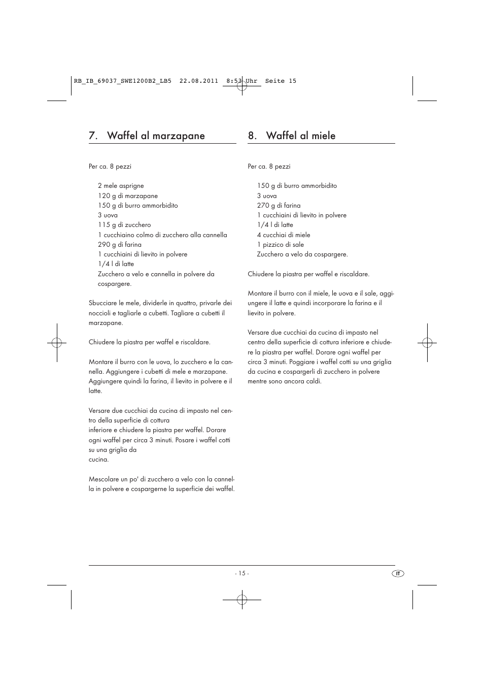Waffel al marzapane, Waffel al miele | Silvercrest Delicious Waffle Recipes User Manual | Page 16 / 50