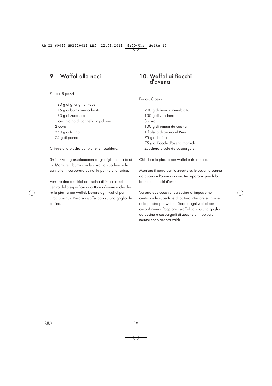 Waffel alle noci, Waffel ai fiocchi d'avena | Silvercrest Delicious Waffle Recipes User Manual | Page 17 / 50
