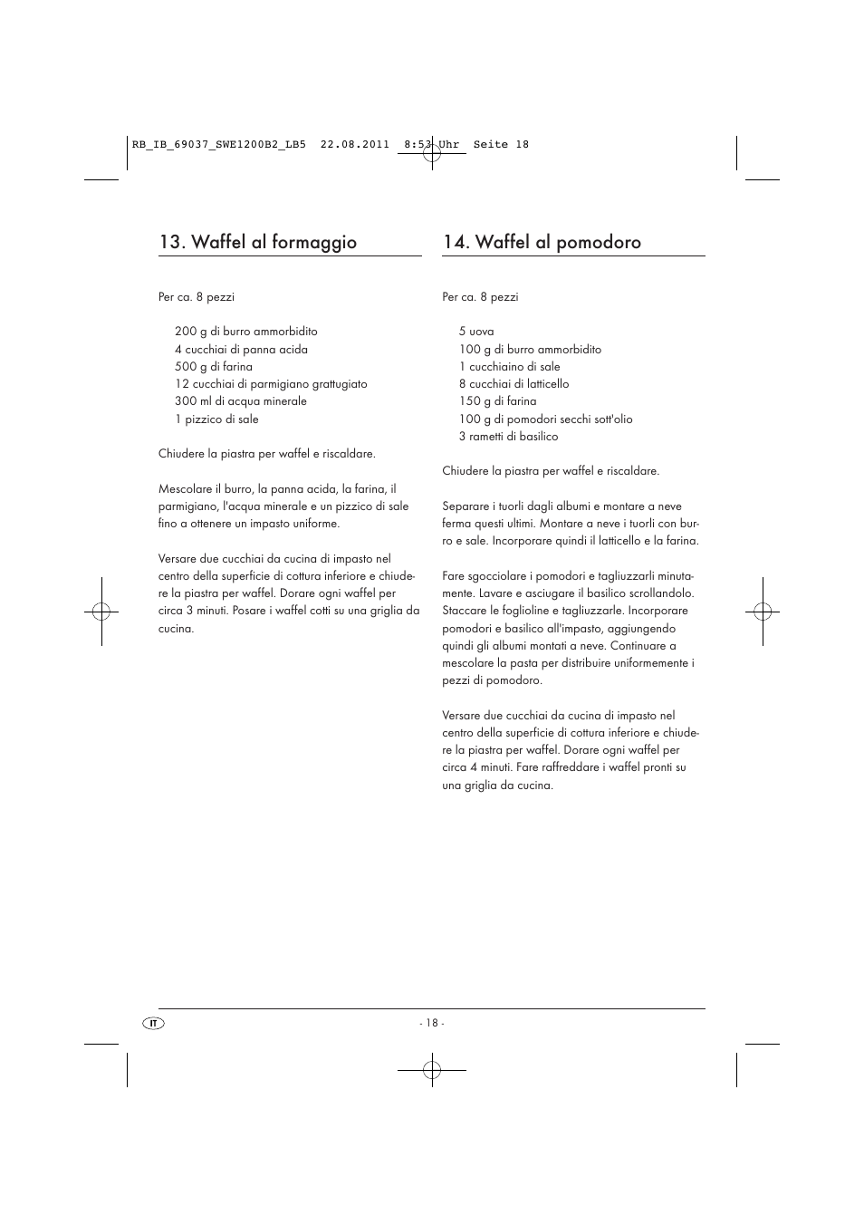 Waffel al formaggio, Waffel al pomodoro | Silvercrest Delicious Waffle Recipes User Manual | Page 19 / 50