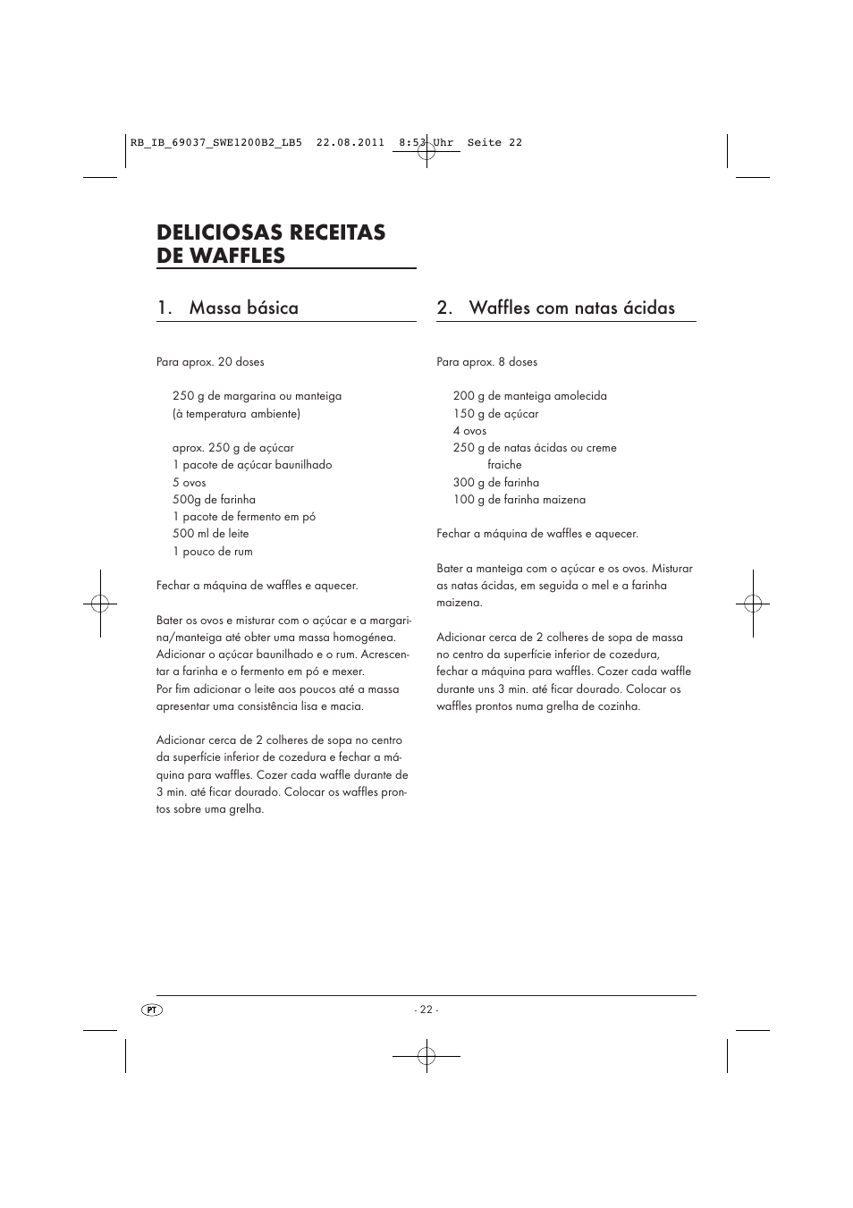 Deliciosas receitas de waffles, Massa básica, Waffles com natas ácidas | Silvercrest Delicious Waffle Recipes User Manual | Page 23 / 50