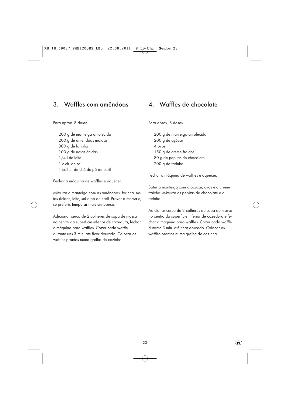 Waffles com amêndoas, Waffles de chocolate | Silvercrest Delicious Waffle Recipes User Manual | Page 24 / 50