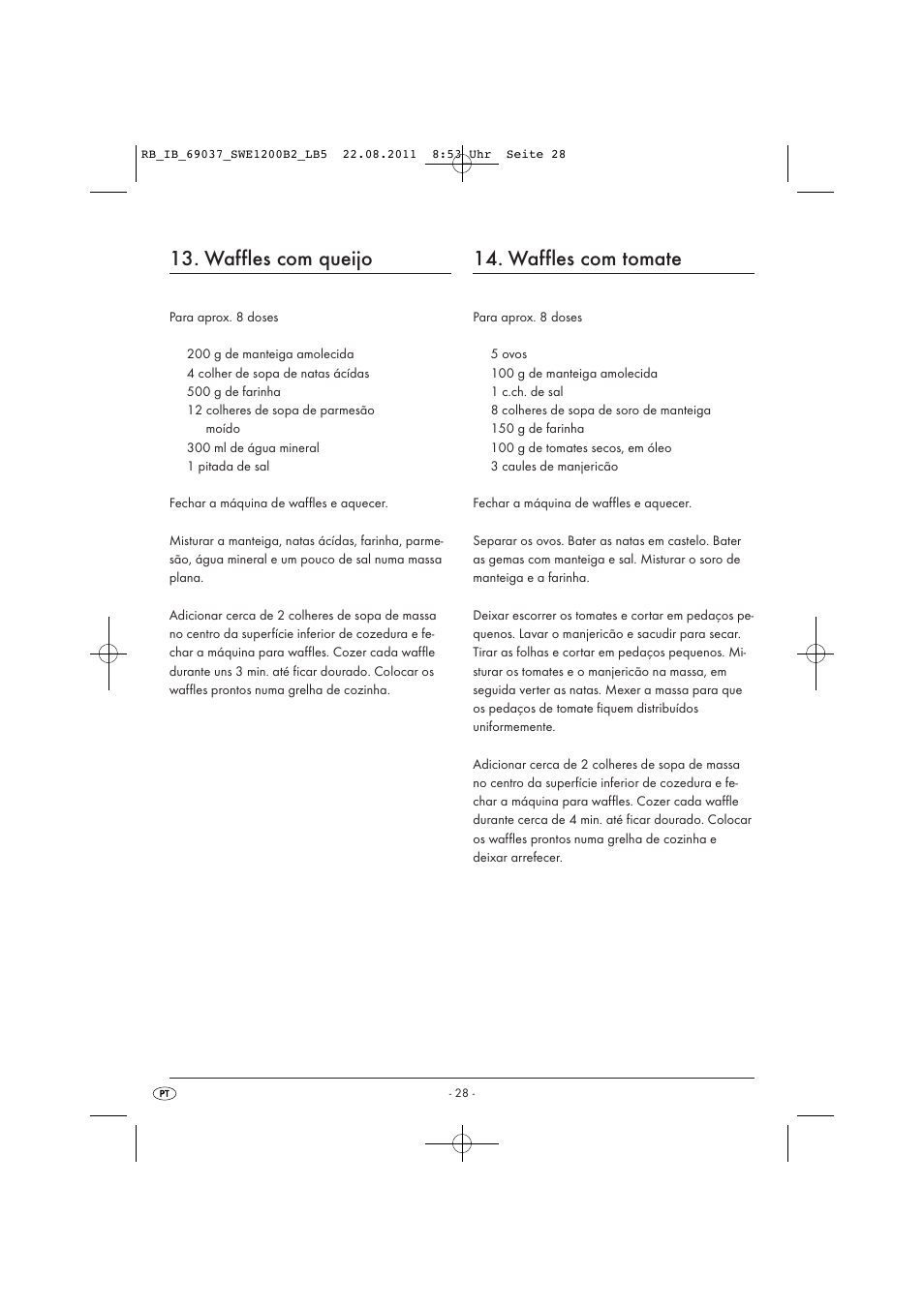 Waffles com queijo, Waffles com tomate | Silvercrest Delicious Waffle Recipes User Manual | Page 29 / 50