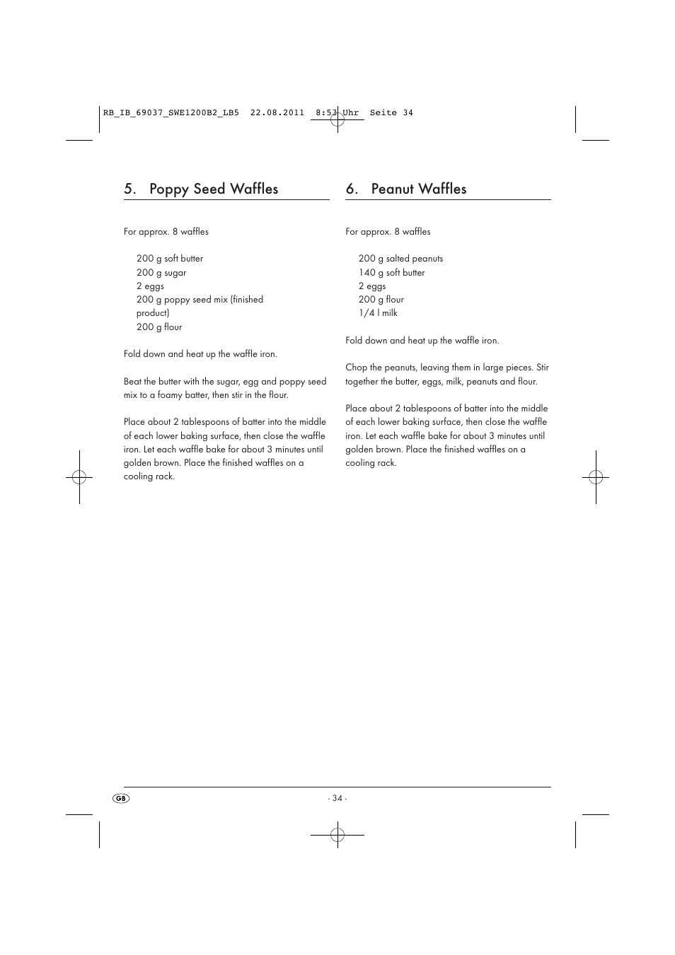 Poppy seed waffles, Peanut waffles | Silvercrest Delicious Waffle Recipes User Manual | Page 35 / 50