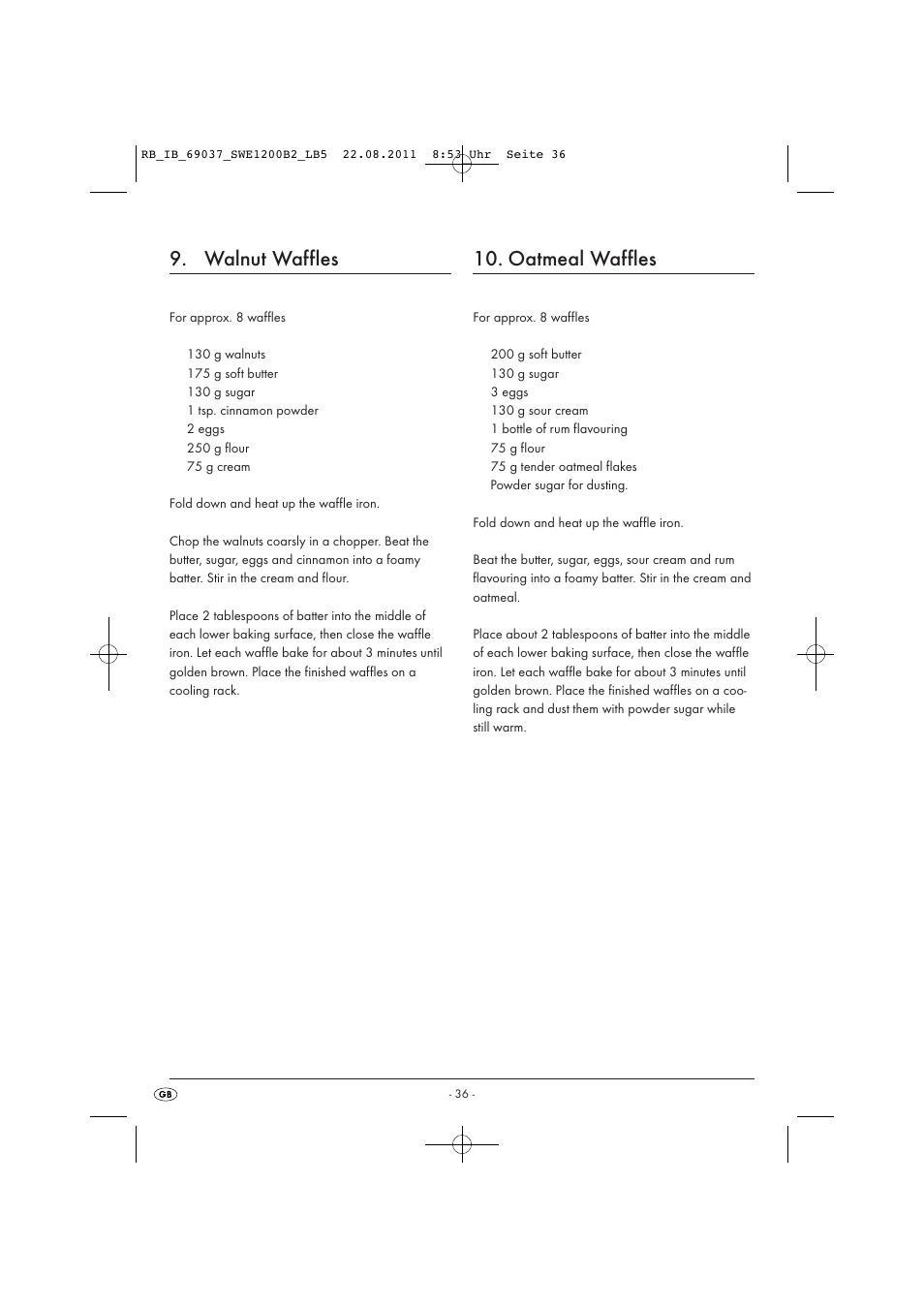 Walnut waffles, Oatmeal waffles | Silvercrest Delicious Waffle Recipes User Manual | Page 37 / 50