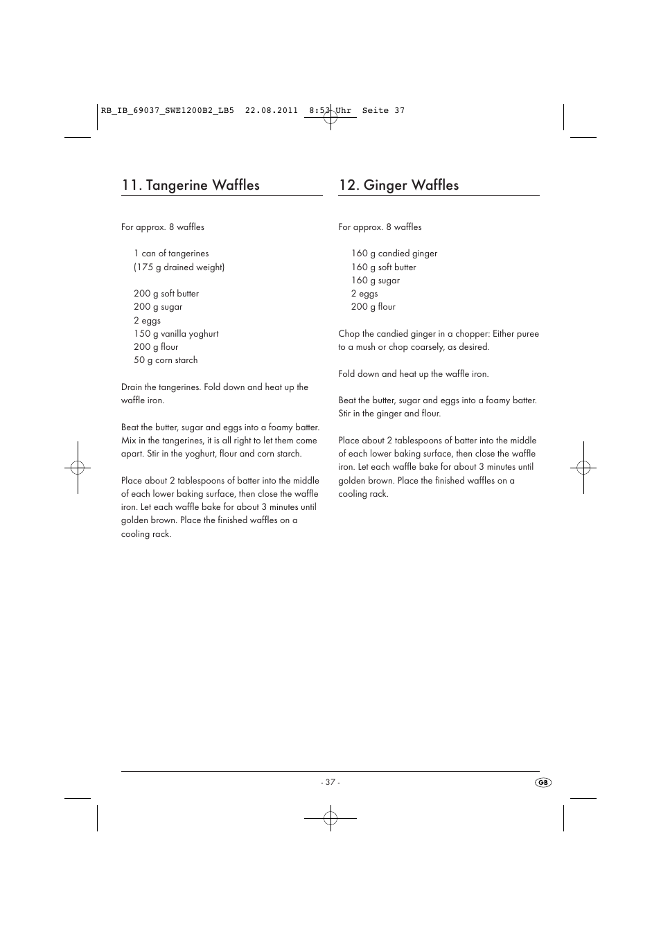 Tangerine waffles, Ginger waffles | Silvercrest Delicious Waffle Recipes User Manual | Page 38 / 50