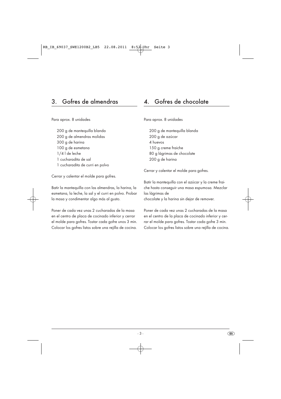 Gofres de almendras, Gofres de chocolate | Silvercrest Delicious Waffle Recipes User Manual | Page 4 / 50
