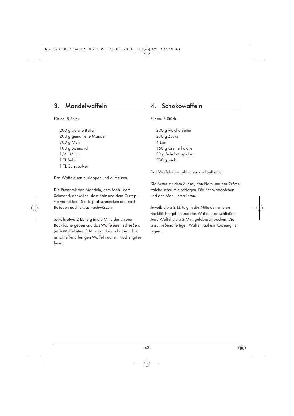 Mandelwaffeln, Schokowaffeln | Silvercrest Delicious Waffle Recipes User Manual | Page 44 / 50