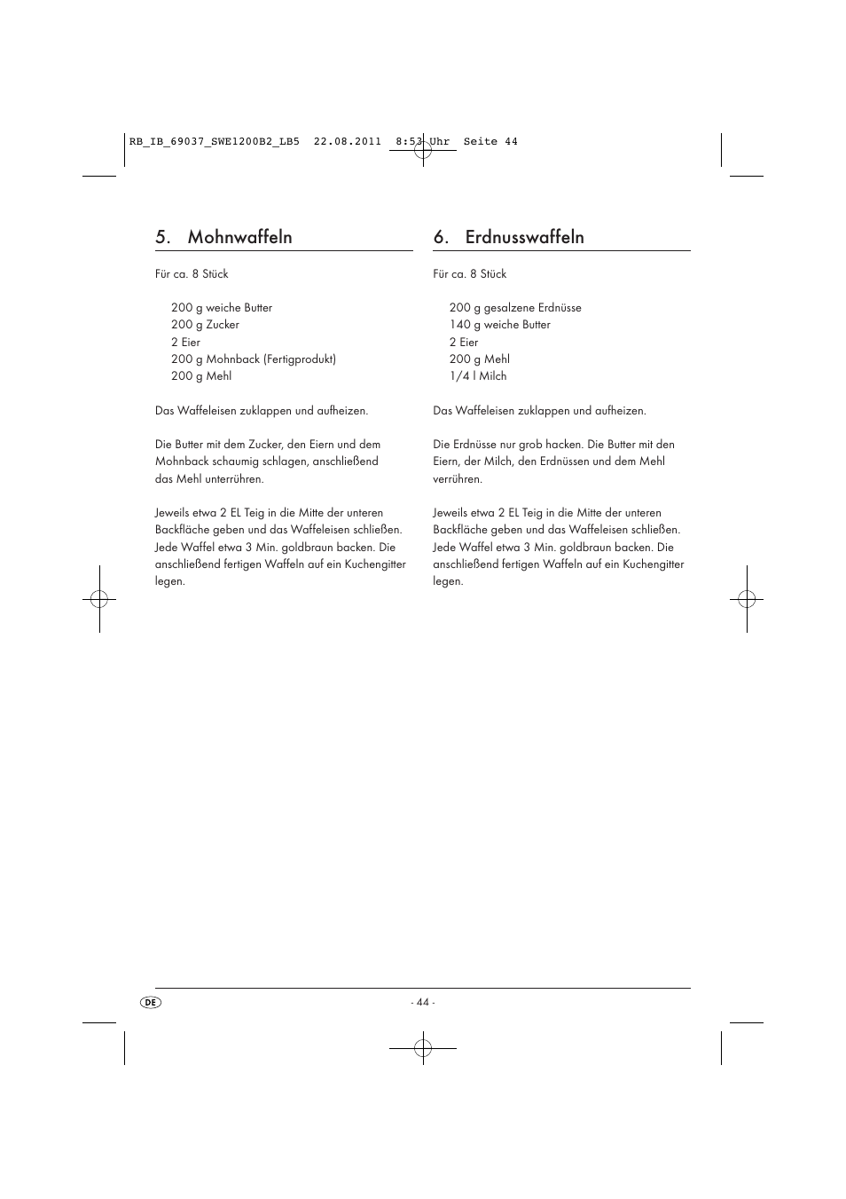 Mohnwaffeln, Erdnusswaffeln | Silvercrest Delicious Waffle Recipes User Manual | Page 45 / 50