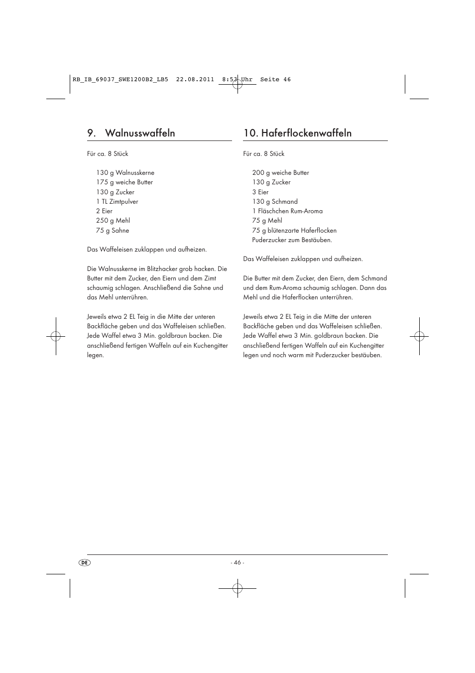 Walnusswaffeln, Haferflockenwaffeln | Silvercrest Delicious Waffle Recipes User Manual | Page 47 / 50