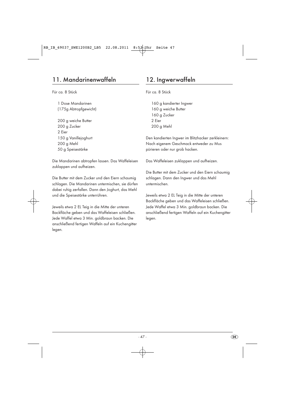 Mandarinenwaffeln, Ingwerwaffeln | Silvercrest Delicious Waffle Recipes User Manual | Page 48 / 50