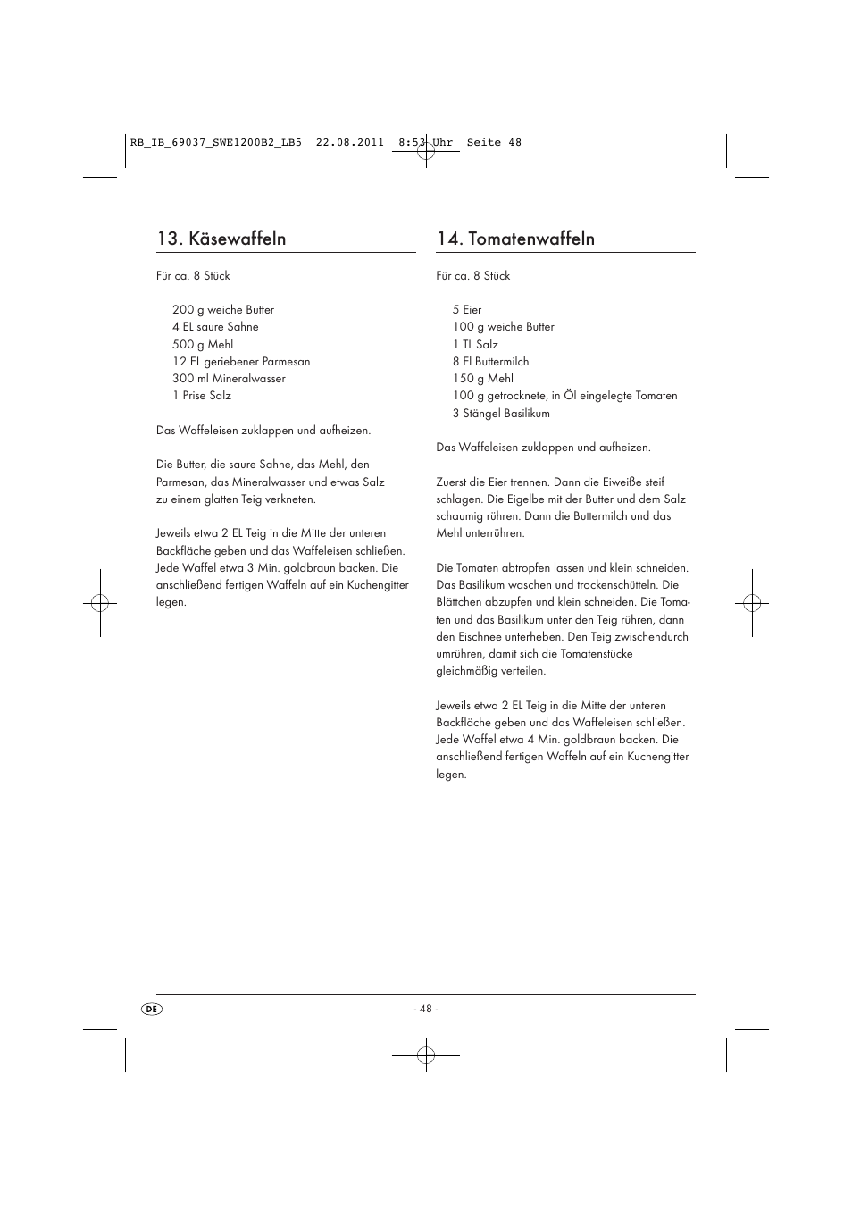 Käsewaffeln, Tomatenwaffeln | Silvercrest Delicious Waffle Recipes User Manual | Page 49 / 50