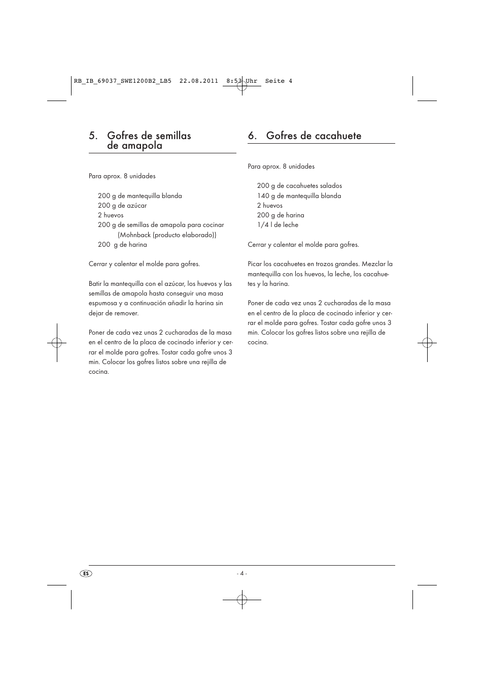 Gofres de semillas de amapola, Gofres de cacahuete | Silvercrest Delicious Waffle Recipes User Manual | Page 5 / 50