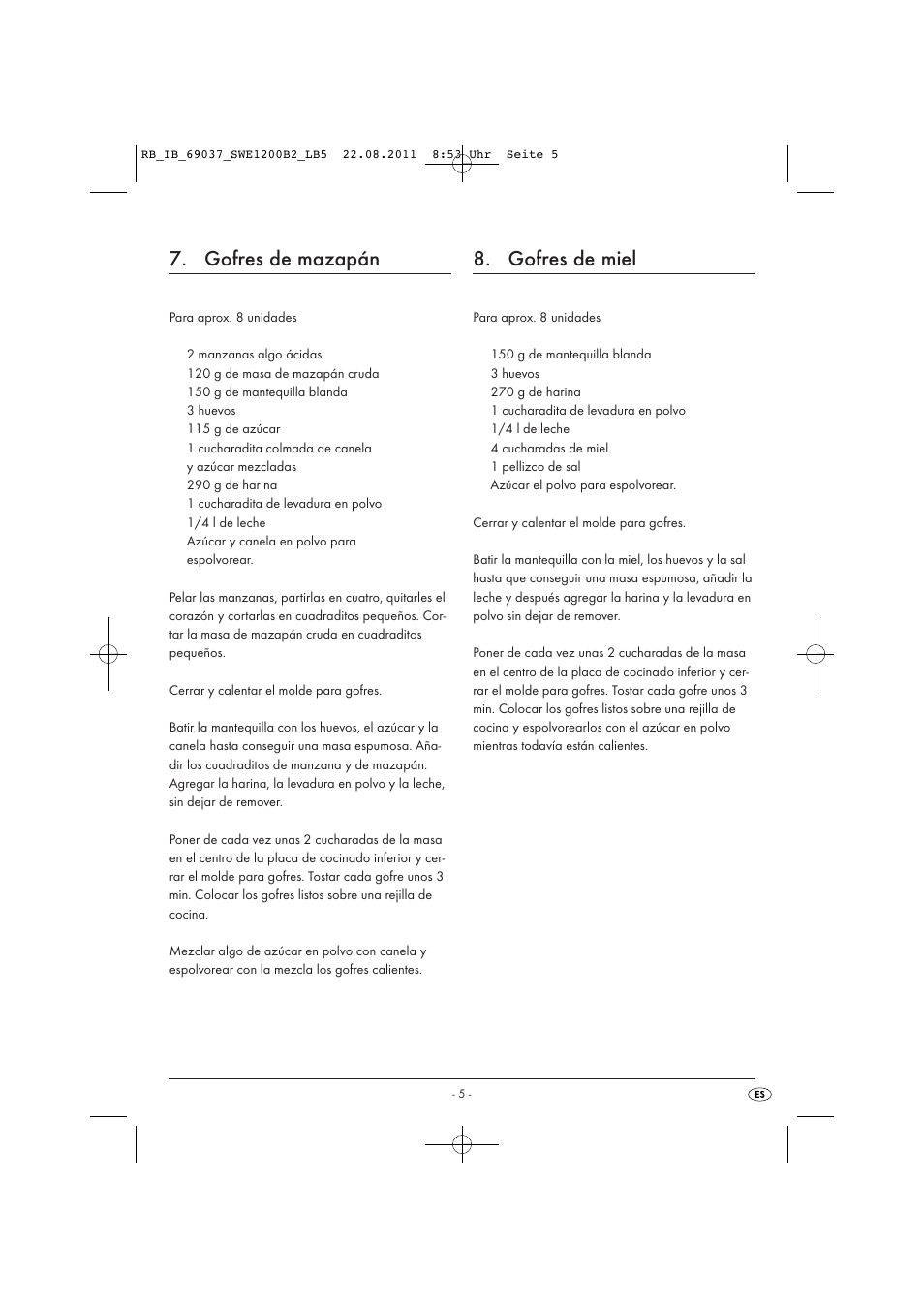 Gofres de mazapán, Gofres de miel | Silvercrest Delicious Waffle Recipes User Manual | Page 6 / 50
