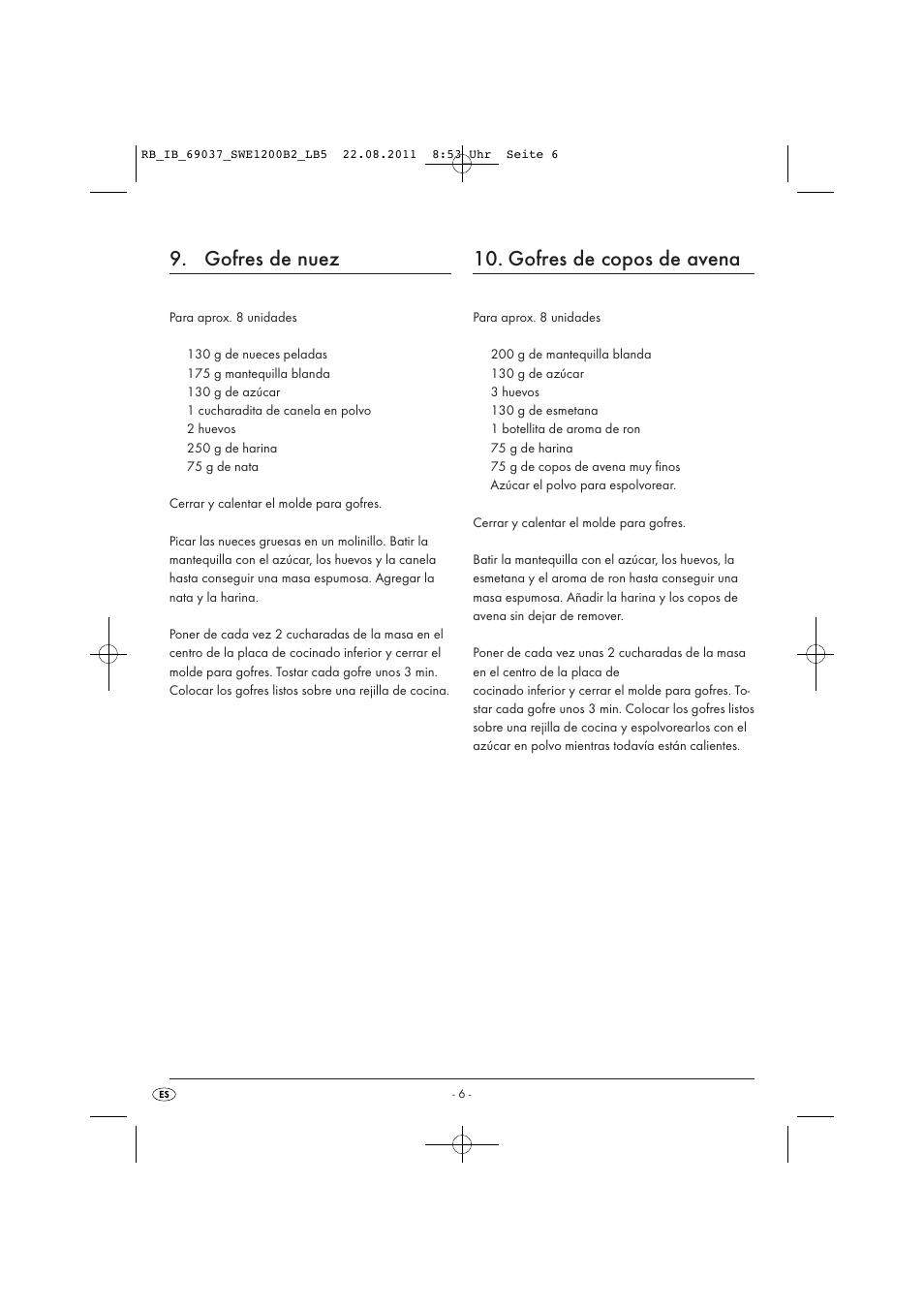 Gofres de nuez, Gofres de copos de avena | Silvercrest Delicious Waffle Recipes User Manual | Page 7 / 50