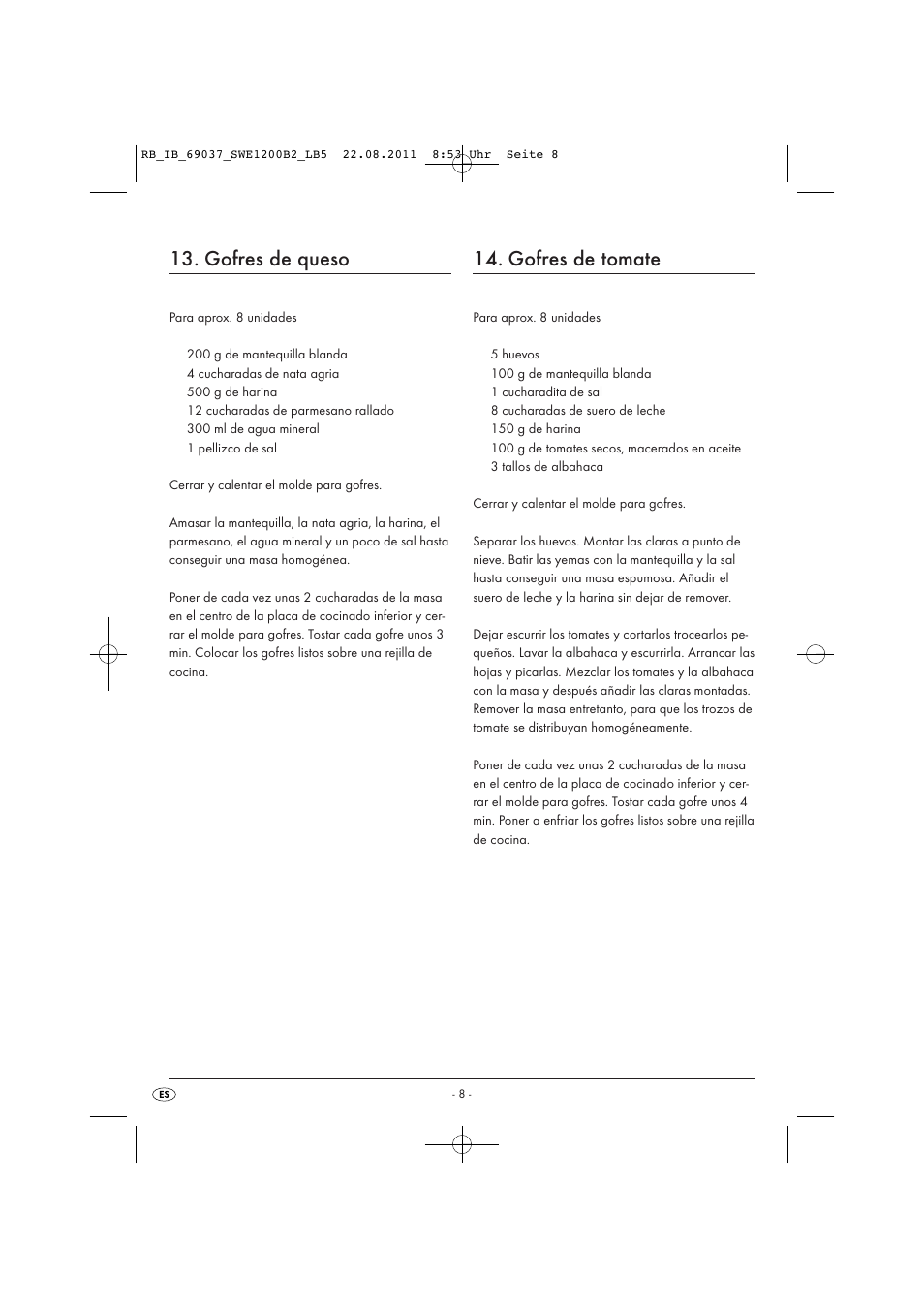 Gofres de queso, Gofres de tomate | Silvercrest Delicious Waffle Recipes User Manual | Page 9 / 50