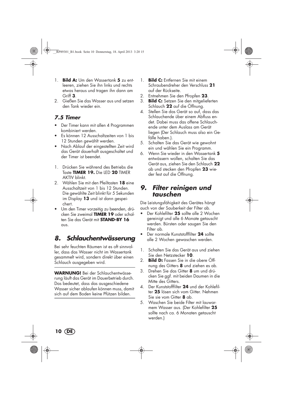 Schlauchentwässerung, Filter reinigen und tauschen | Silvercrest SLE 420 A1 User Manual | Page 12 / 74