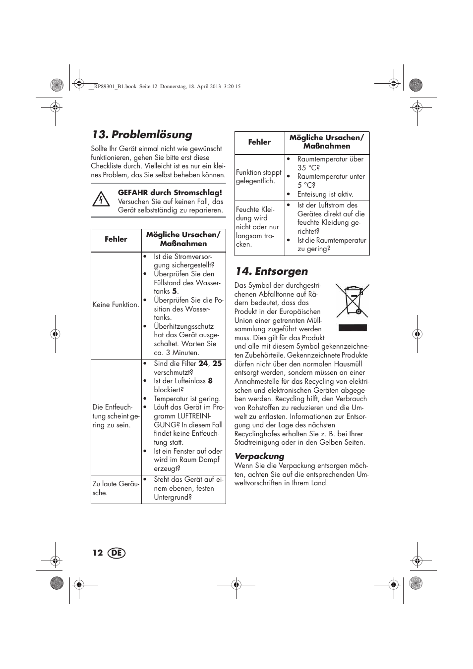 Problemlösung, Entsorgen | Silvercrest SLE 420 A1 User Manual | Page 14 / 74