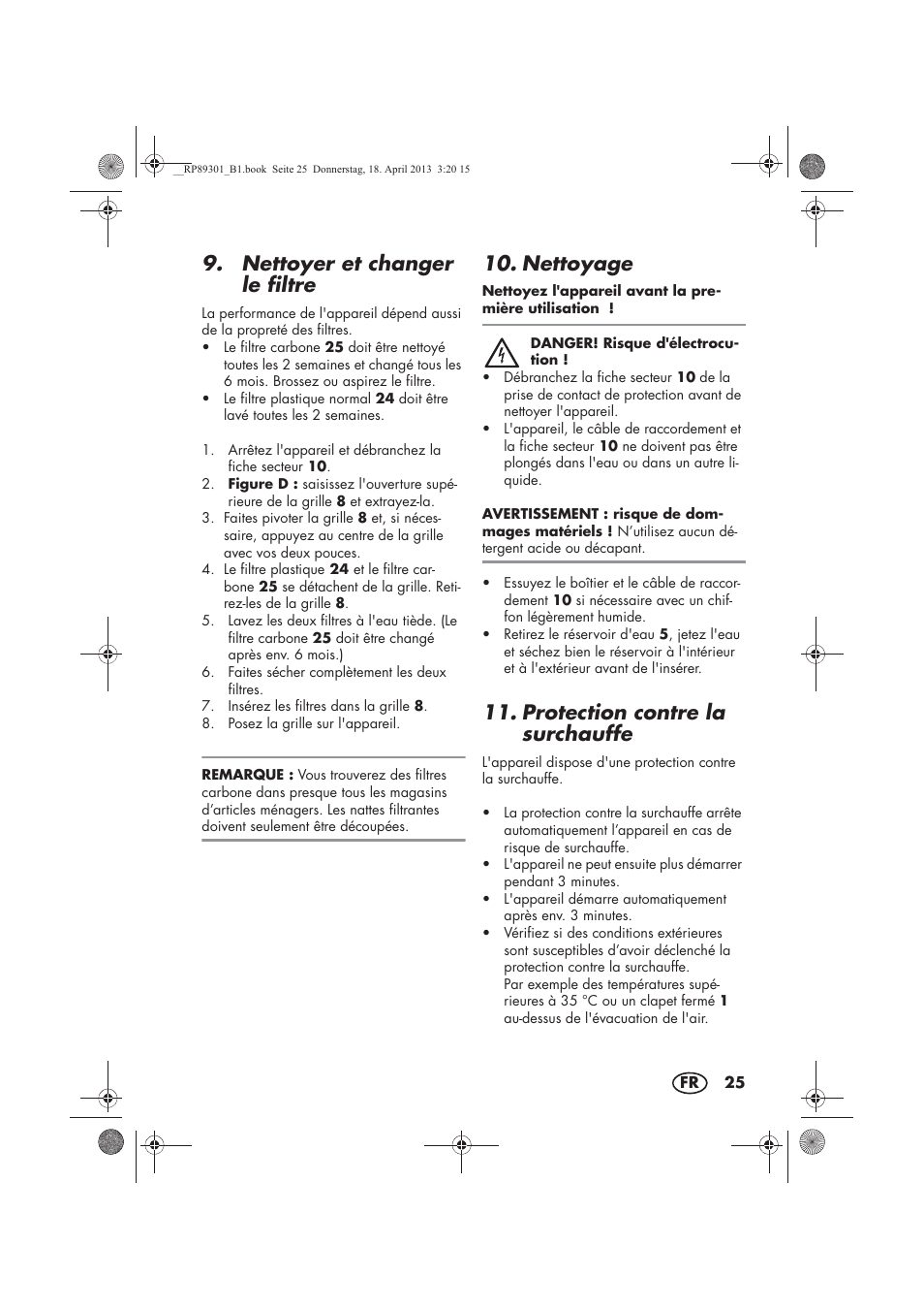 Nettoyer et changer le filtre, Nettoyage, Protection contre la surchauffe | Silvercrest SLE 420 A1 User Manual | Page 27 / 74