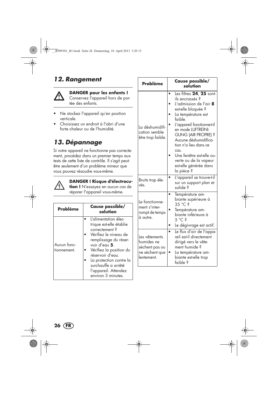 Rangement, Dépannage | Silvercrest SLE 420 A1 User Manual | Page 28 / 74