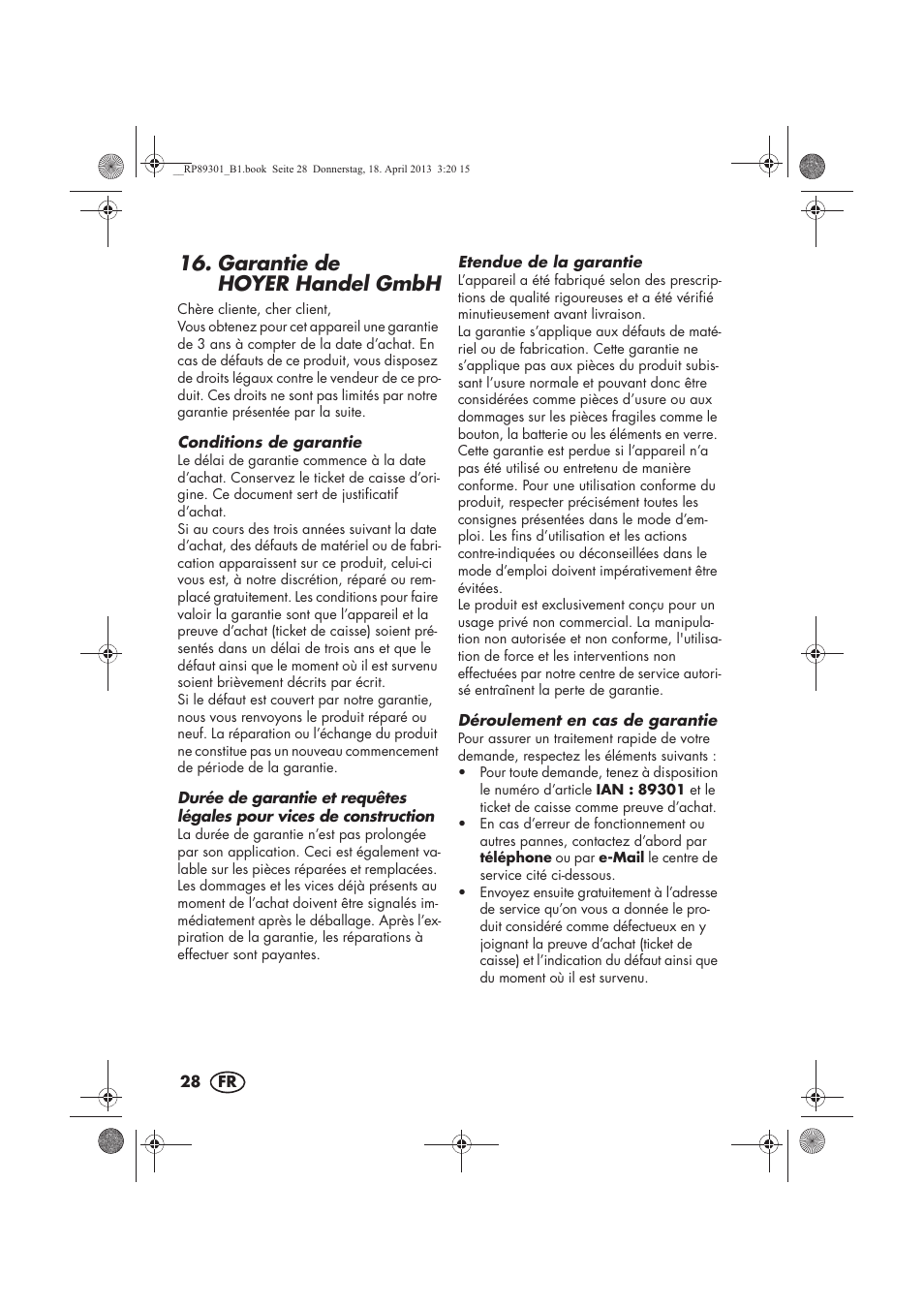 Garantie de hoyer handel gmbh | Silvercrest SLE 420 A1 User Manual | Page 30 / 74