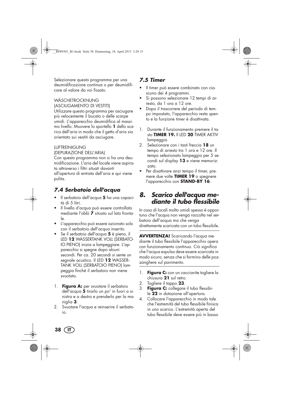 Scarico dell'acqua me- diante il tubo flessibile | Silvercrest SLE 420 A1 User Manual | Page 40 / 74