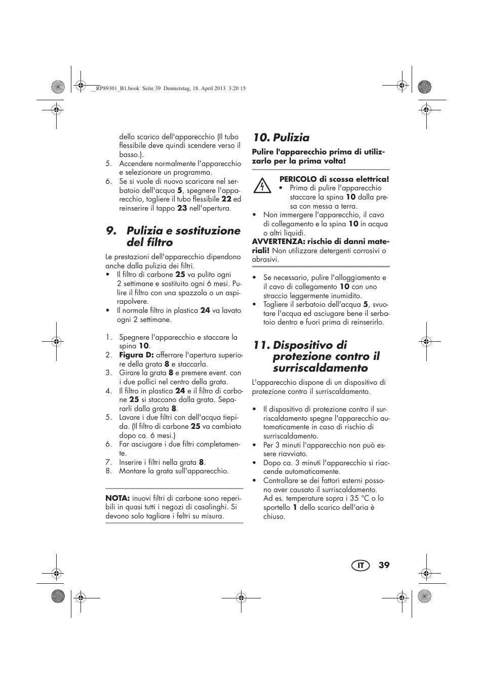 Pulizia e sostituzione del filtro, Pulizia | Silvercrest SLE 420 A1 User Manual | Page 41 / 74