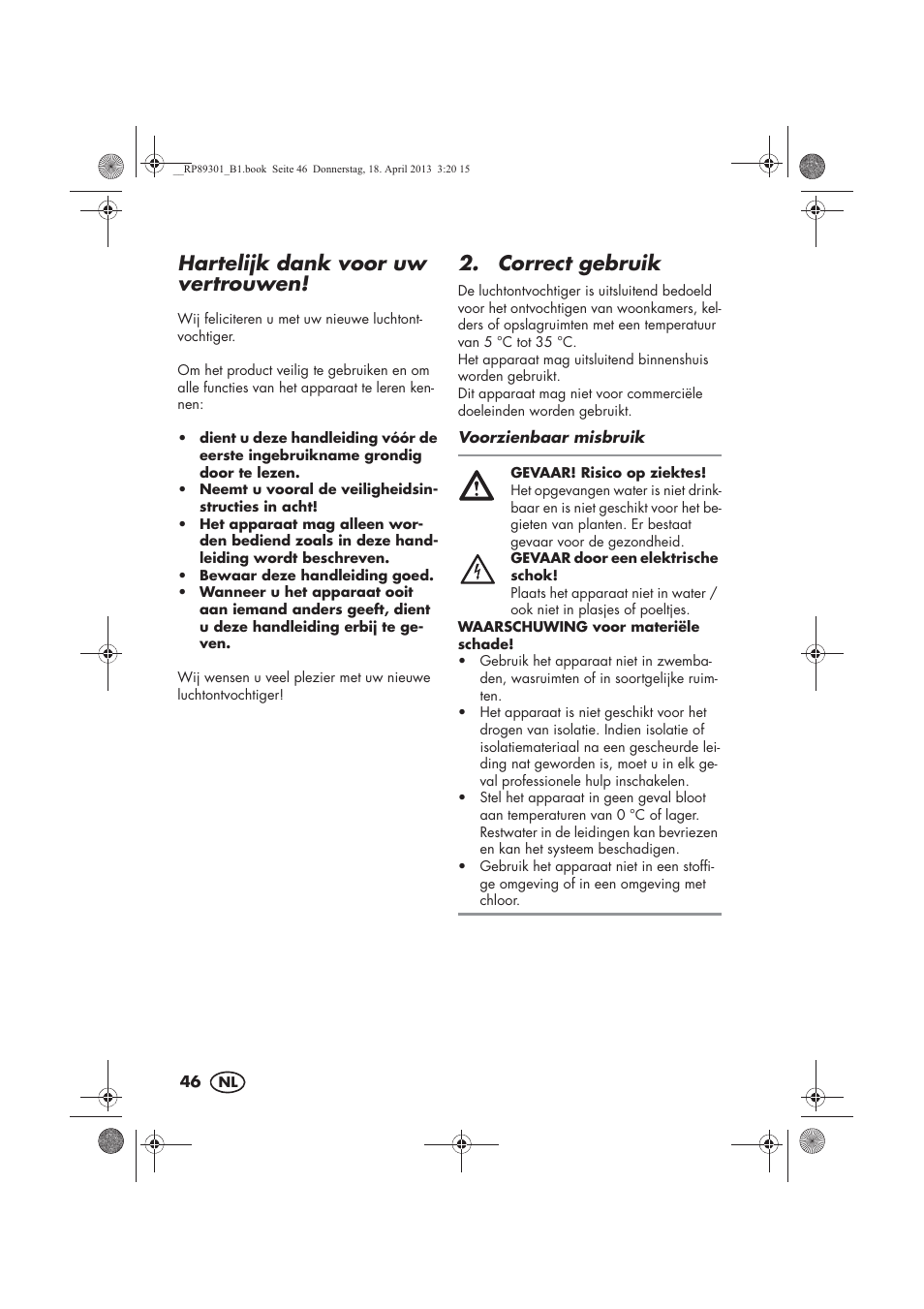 Hartelijk dank voor uw vertrouwen, Correct gebruik | Silvercrest SLE 420 A1 User Manual | Page 48 / 74