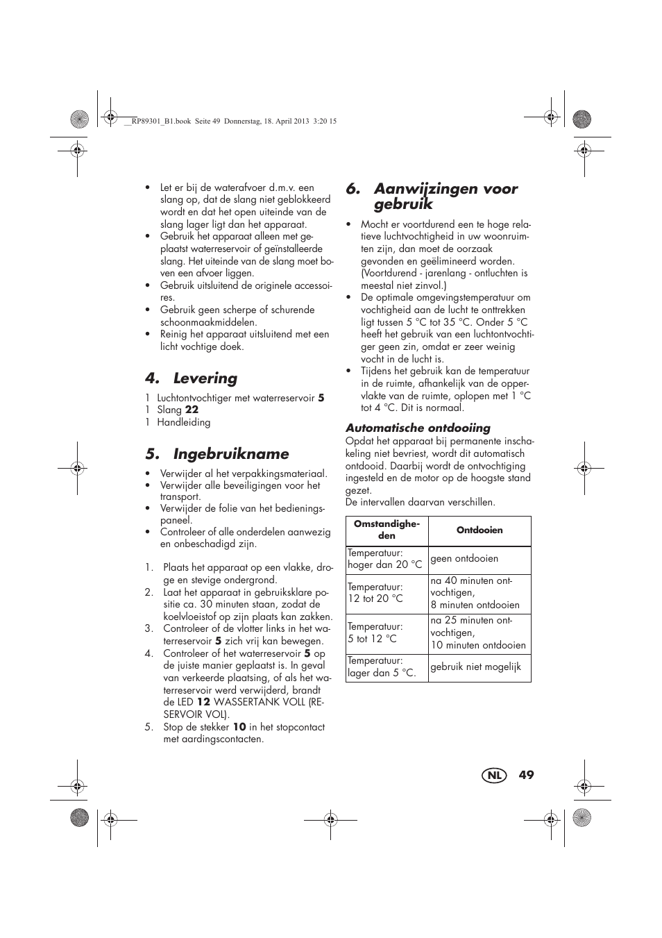 Levering, Ingebruikname, Aanwijzingen voor gebruik | Silvercrest SLE 420 A1 User Manual | Page 51 / 74
