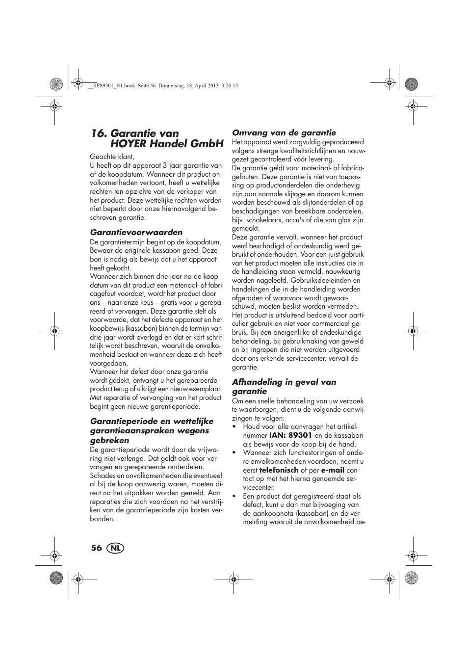Garantie van hoyerhandel gmbh | Silvercrest SLE 420 A1 User Manual | Page 58 / 74