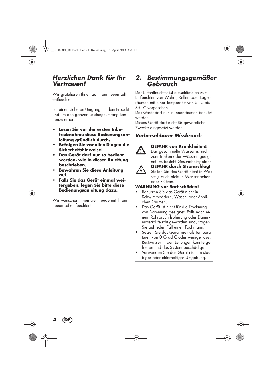 Herzlichen dank für ihr vertrauen, Bestimmungsgemäßer gebrauch | Silvercrest SLE 420 A1 User Manual | Page 6 / 74