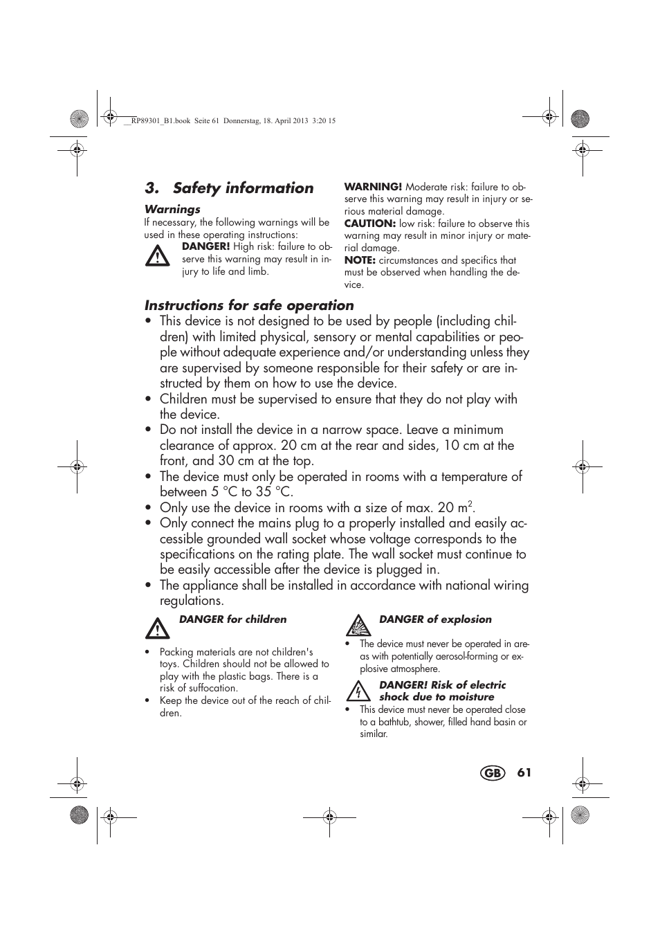 Safety information | Silvercrest SLE 420 A1 User Manual | Page 63 / 74