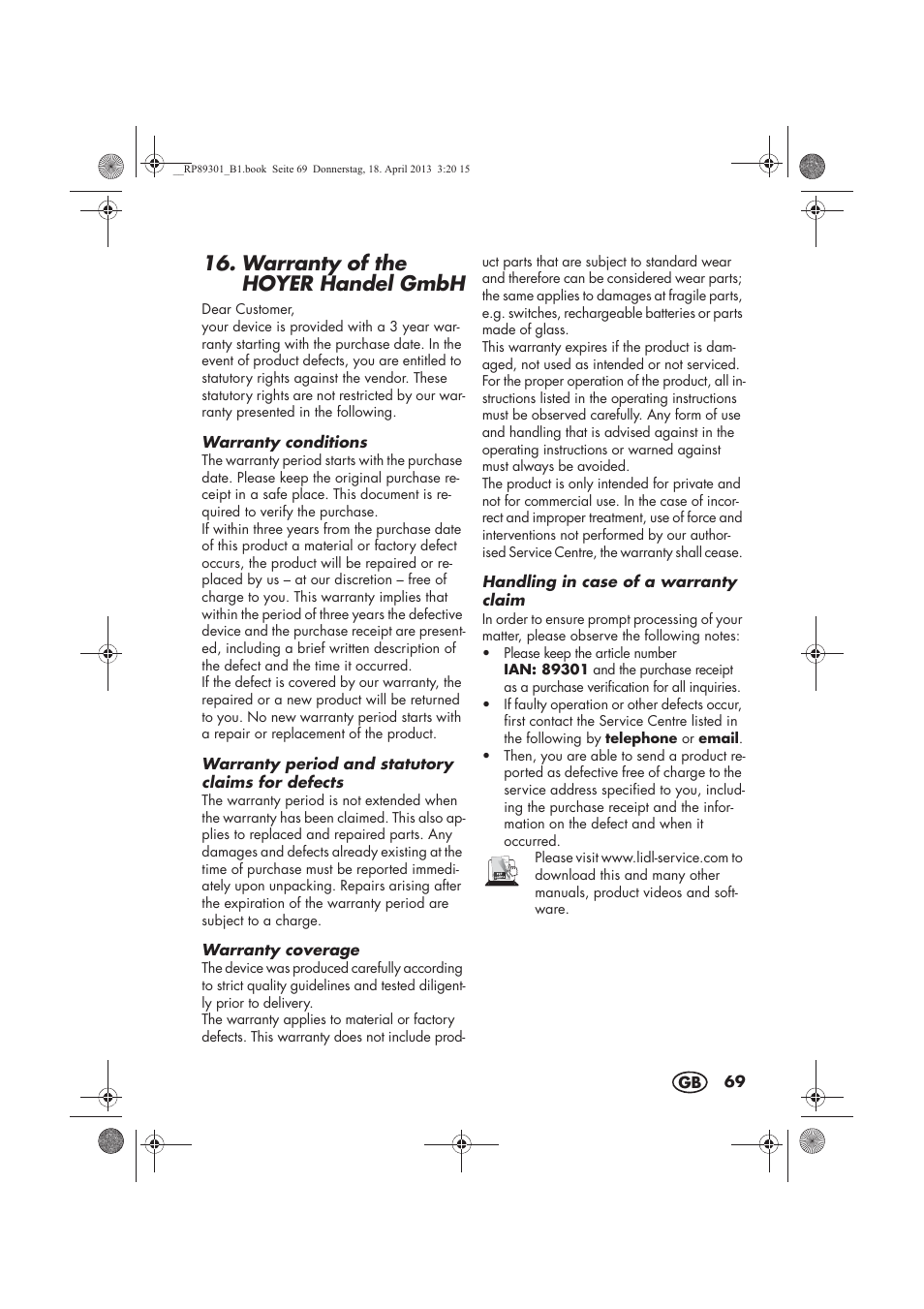 Warranty of the hoyer handel gmbh | Silvercrest SLE 420 A1 User Manual | Page 71 / 74