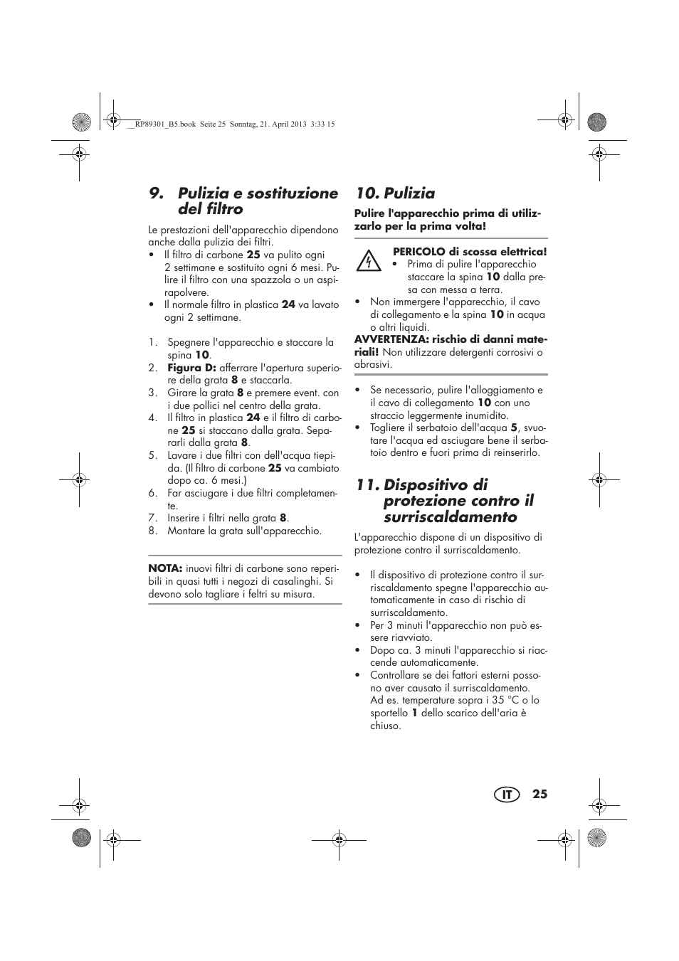 Pulizia e sostituzione del filtro, Pulizia | Silvercrest SLE 420 A1 User Manual | Page 27 / 74