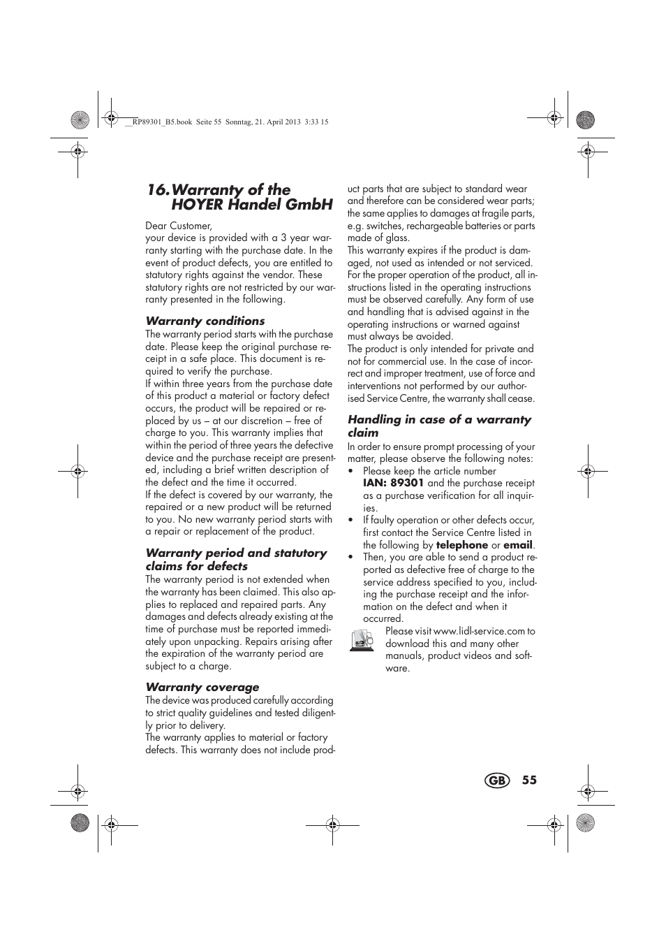 Warranty of the hoyer handelgmbh | Silvercrest SLE 420 A1 User Manual | Page 57 / 74