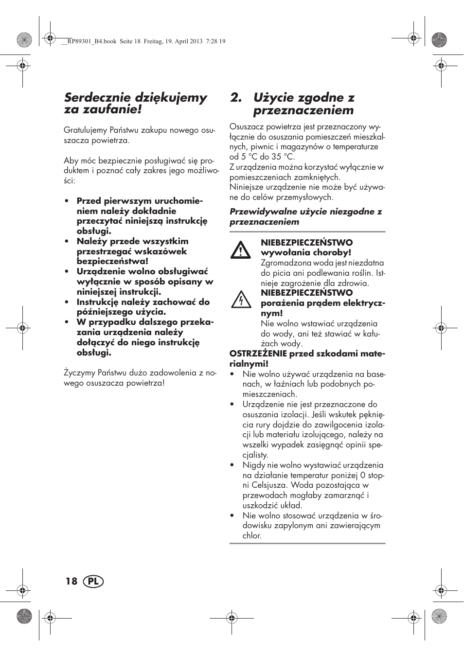 Serdecznie dzikujemy za zaufanie, U ycie zgodne z przeznaczeniem | Silvercrest SLE 420 A1 User Manual | Page 20 / 100