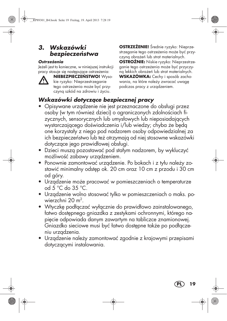 Wskazówki bezpiecze stwa | Silvercrest SLE 420 A1 User Manual | Page 21 / 100